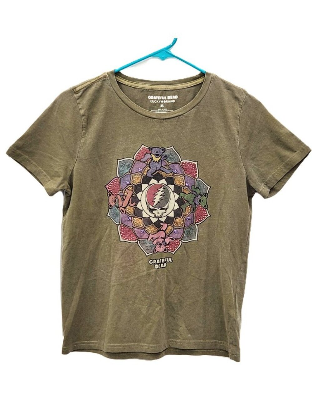 Lucky Brand Grateful Dead T-Shirt Skull Bears Embroidery Beads Boho Women's XS